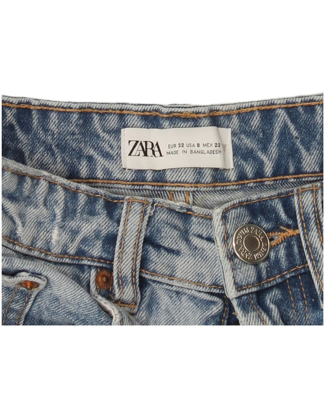 ZARA Short en jean vieilli pour femme US 0 XS W22 Bleu