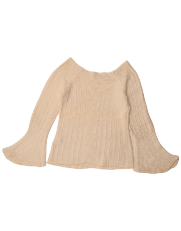 Zara Pull court à col bateau pour femme UK 14 Large en coton blanc cassé