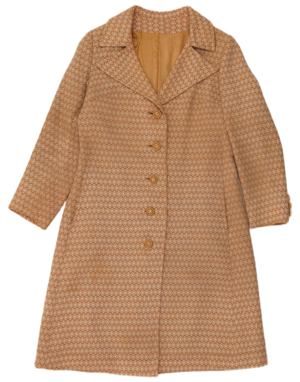 vintage Womens Overcoat UK 10 Petit Beige Géométrique