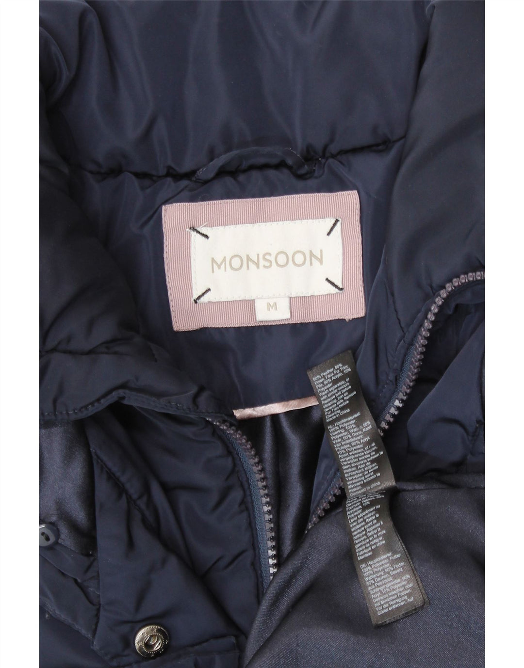 MONSOON Manteau rembourré à capuche pour femme UK 44 Bleu marine moyen Polyester