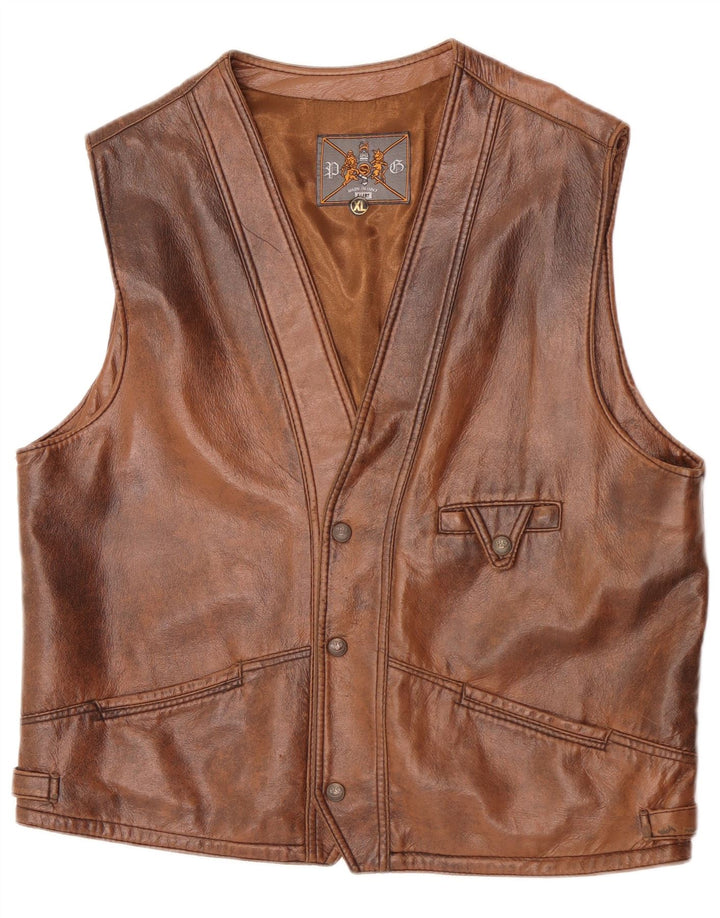 gilet en cuir homme vintage XL Marron