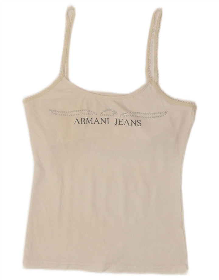 Armani Jeans Haut court graphique pour femme UK 8 Small Blanc