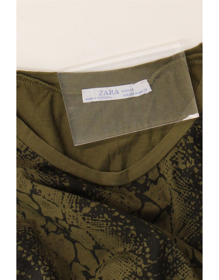 ZARA Femme T-Shirt Top UK 12 Kaki Moyen Imprimé Animal