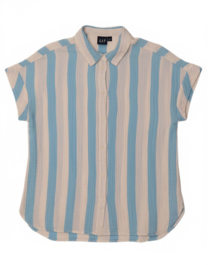 GAP Womens Short Sleeve Shirt UK 14 Medium Blue Striped Cotton