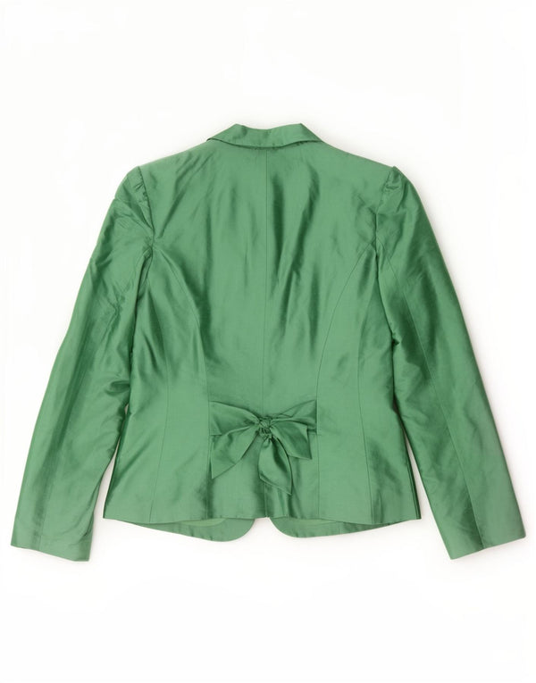 Luisa Spagnoli Veste Blazer 3 Boutons Femme UK 14 Soie Vert Moyen