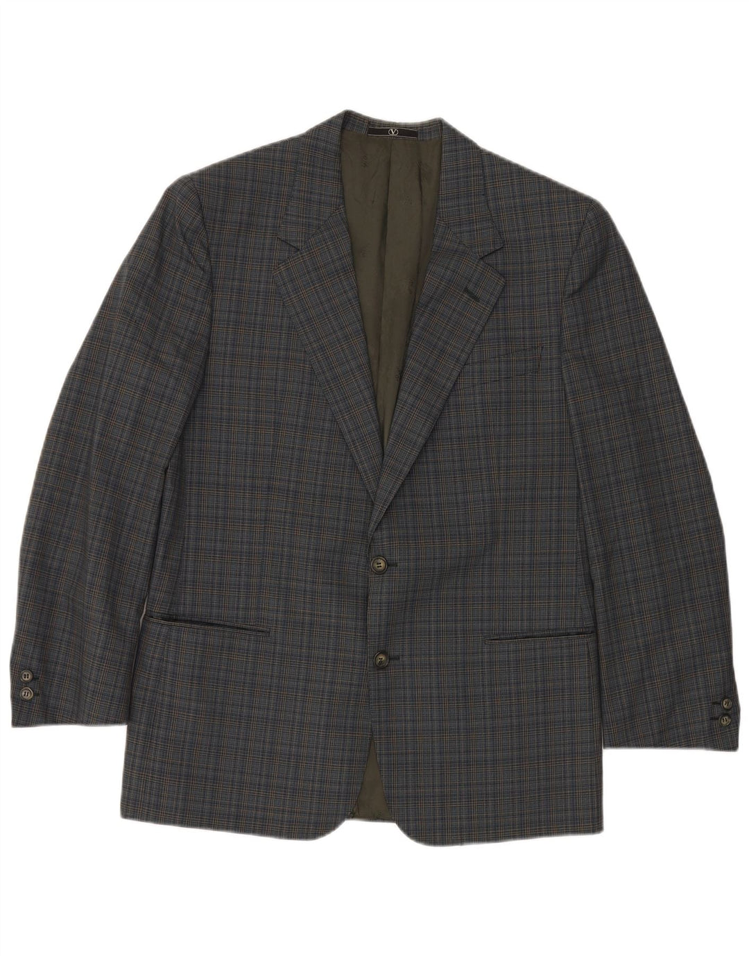 VALENTINO Veste Blazer 2 Boutons Homme IT 50 Grand Carreau Bleu Viscose