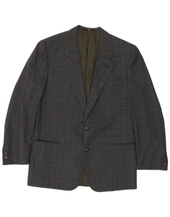 VALENTINO Veste Blazer 2 Boutons Homme IT 50 Grand Carreau Bleu Viscose