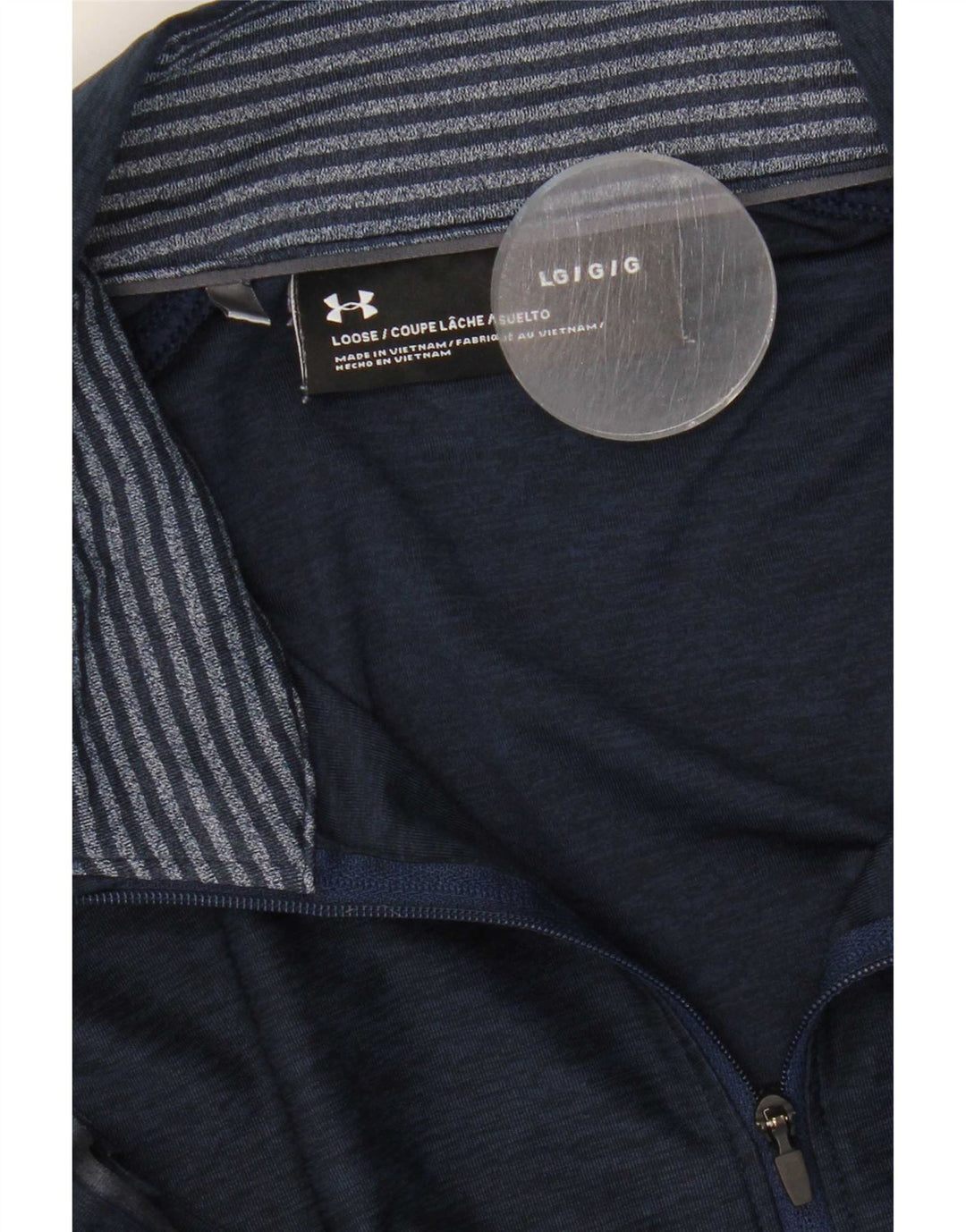 Under Armour Haut de survêtement à col zippé pour homme, grand, bleu marine moucheté