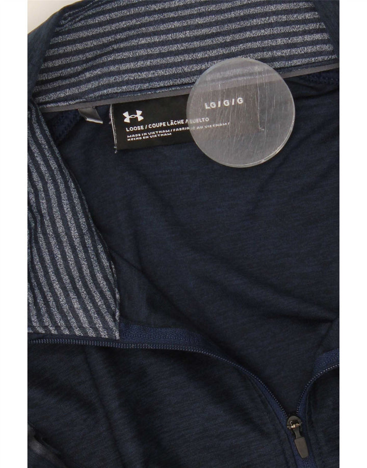 Under Armour Haut de survêtement à col zippé pour homme, grand, bleu marine moucheté