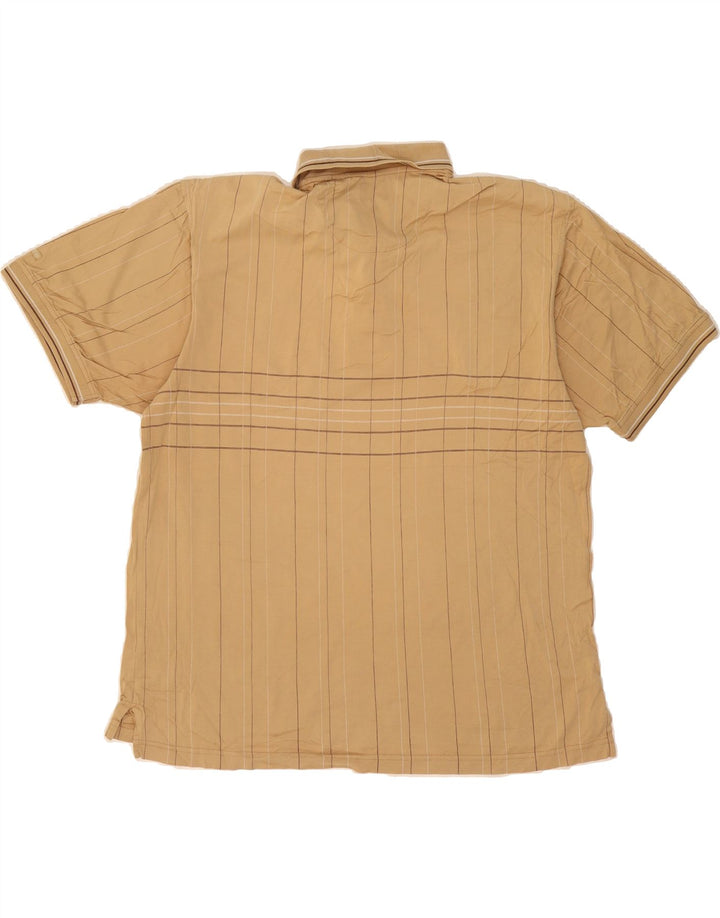 IZOD Mens Polo Shirt Large Beige Striped Cotton Vintage Izod and Second-Hand Izod from Messina Hembry 