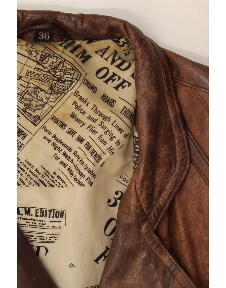 VINTAGE Veste crop surdimensionnée femme EU 36 Petit cuir marron