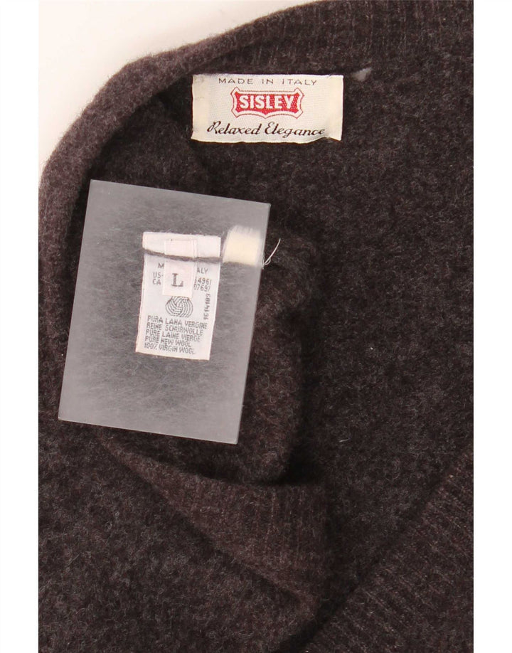Sisley Cardigan Pull Large Gris Laine Vierge Homme