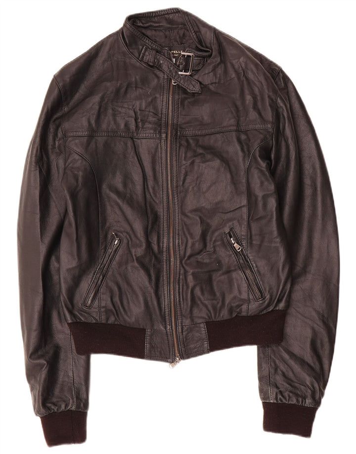 Veste en cuir femme vintage UK 12 Noir Moyen