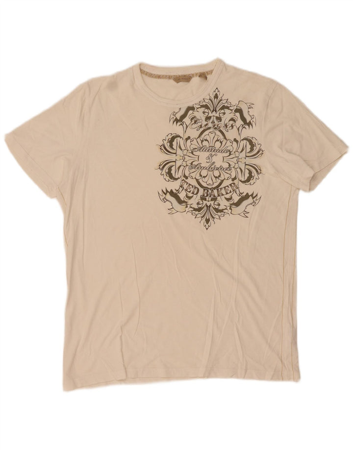 Ted Baker T-shirt graphique pour hommes Taille 3 Coton blanc moyen