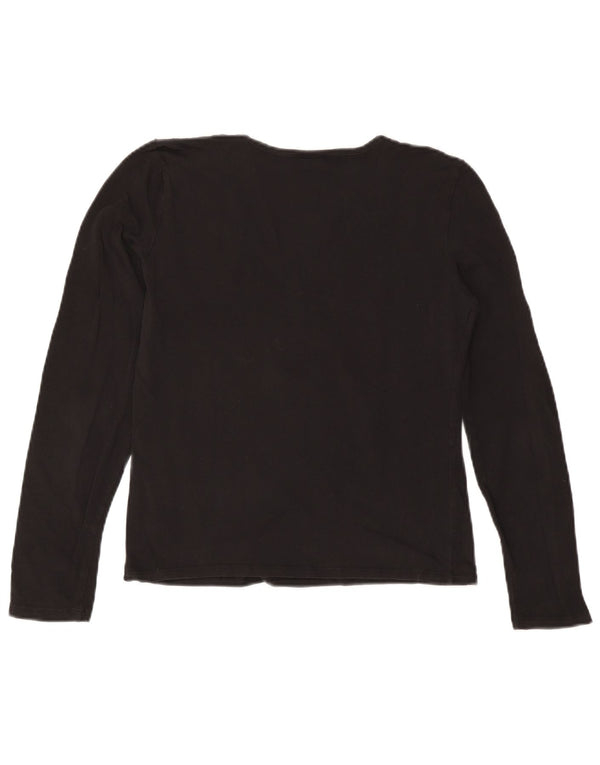 TRUSSARDI JEANS Haut court graphique à manches longues pour femme UK 14 Large Noir