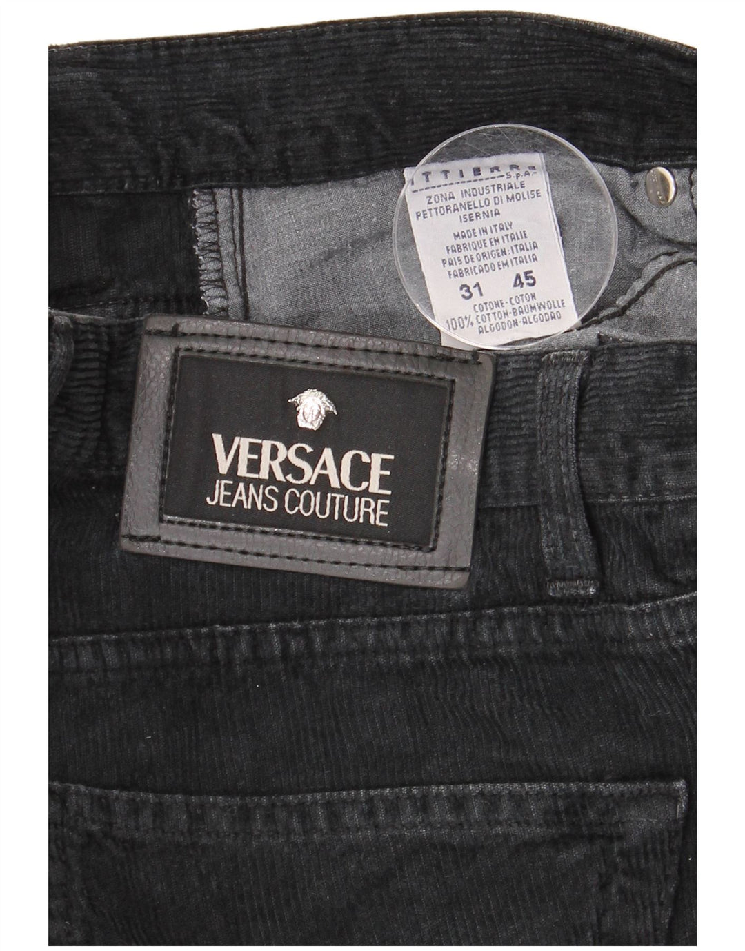VERSACE Homme Pantalon droit en velours côtelé W31 L29 Noir Coton