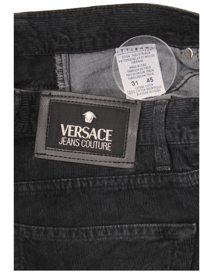 VERSACE Homme Pantalon droit en velours côtelé W31 L29 Noir Coton