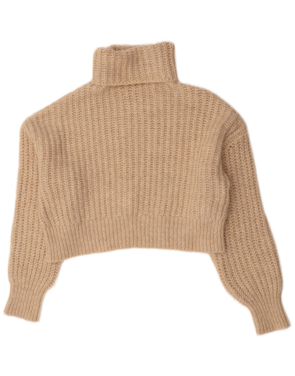 Zara Pull court surdimensionné à col roulé pour femme UK 10 Petit Beige