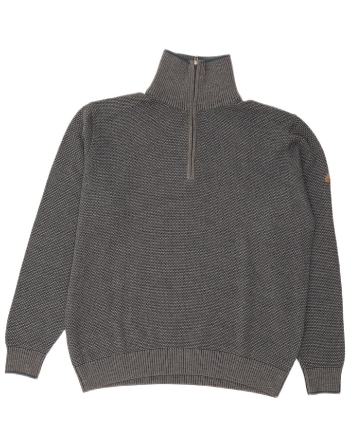 Navigare Pull à col zippé pour homme en laine grise