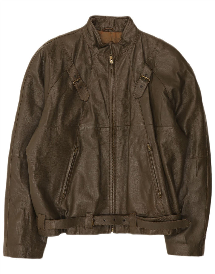 veste en cuir homme vintage IT 50 Grand cuir kaki