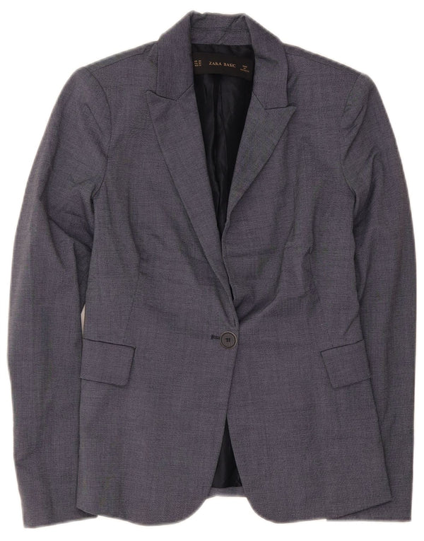 Zara Femme 1 Bouton Blazer Veste UK 6 XS Bleu Marine Acétate