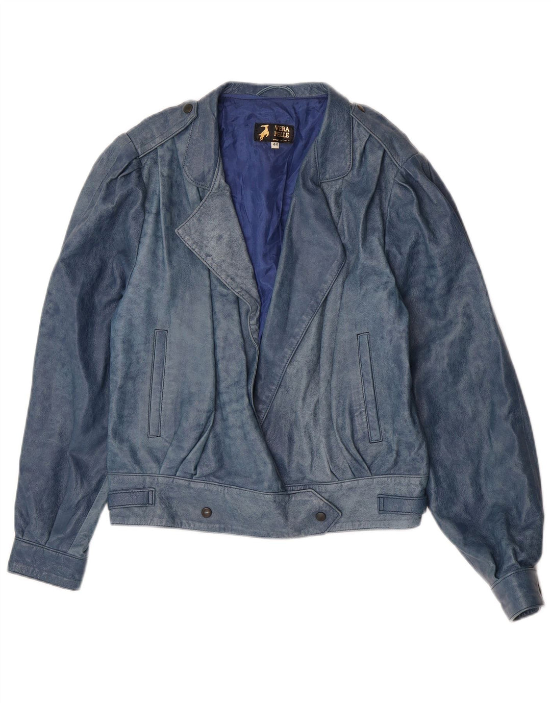 Veste en cuir femme vintage IT 44 Cuir bleu moyen