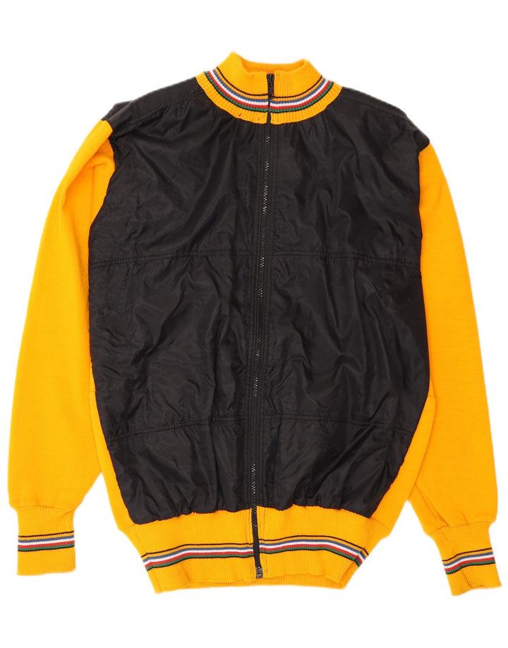 vintage Mens Knit Bomber Jacket UK 38 Laine Colorblock Jaune Moyen