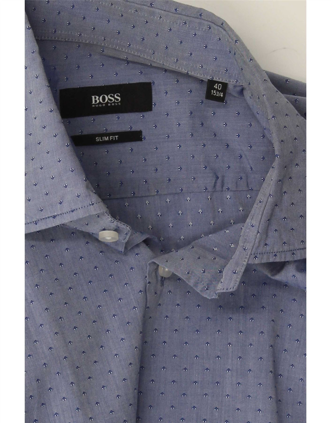 Hugo Boss Chemise slim fit pour homme Taille 15 3/4 40 Bleu moyen tacheté