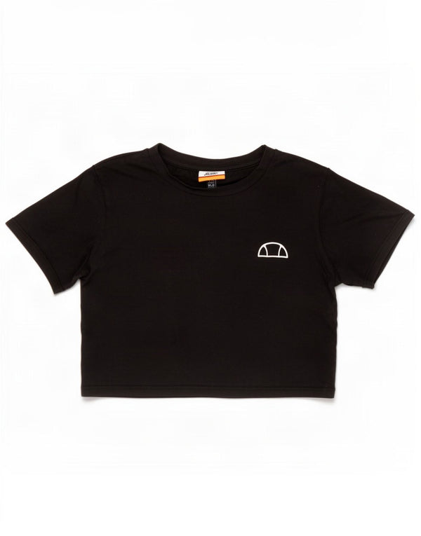 Ellesse Womens Crop Graphic T-Shirt Top UK 10 Petit Noir Coton
