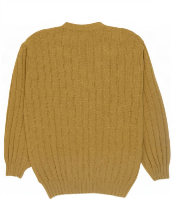 James Dillon Pull col V pour homme en laine vierge jaune Large