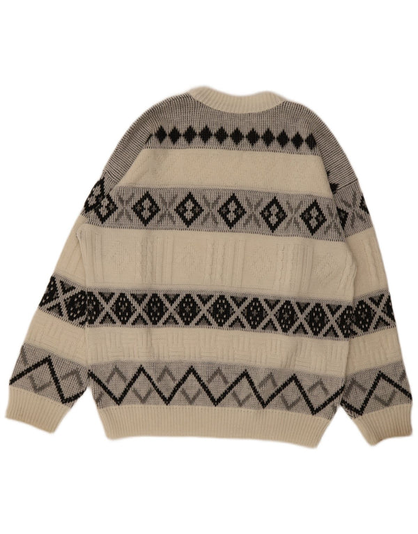 vintage Mens Boat Neck Jumper Pull XL Off White Argyle/Diamant