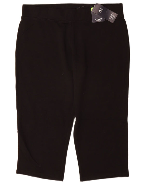 Marks & Spencer Womens Capri Tracksuit Trousers UK 12 Medium Black Cotton