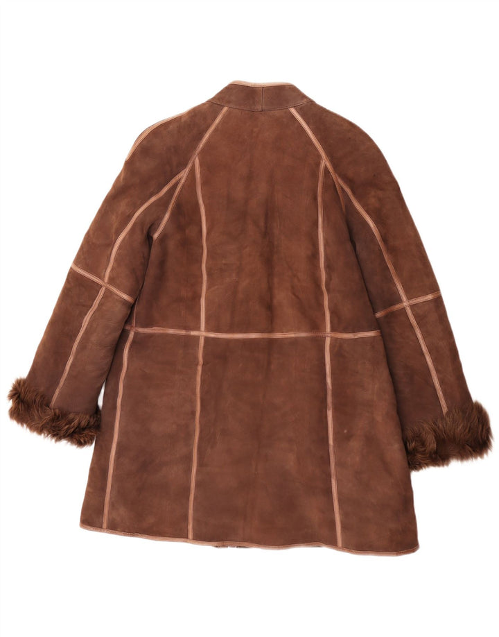 manteau en peau de mouton vintage femme UK 14 Brun moyen