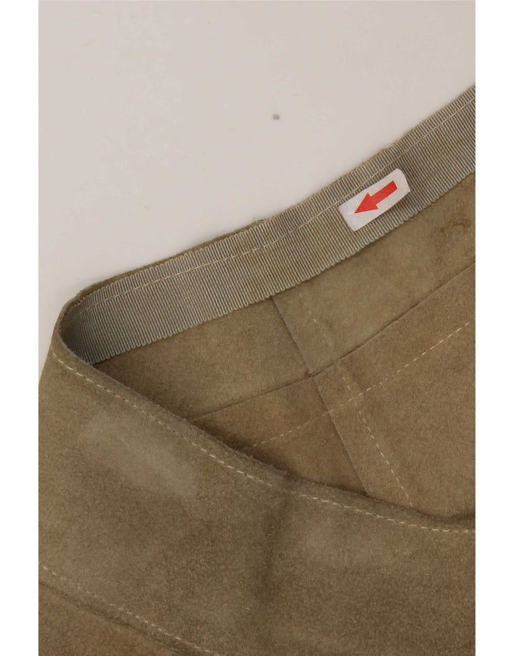 vintage Femme Daim Mini Jupe W28 Cuir Kaki Moyen