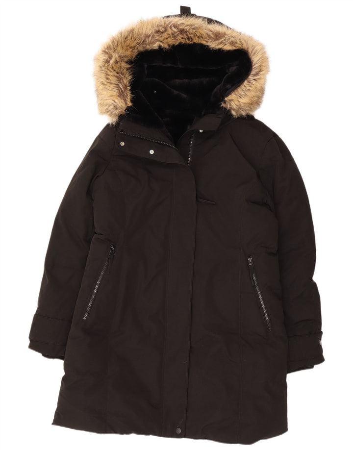 Zara Manteau rembourré à capuche pour femme UK 16 Large Noir Polyester