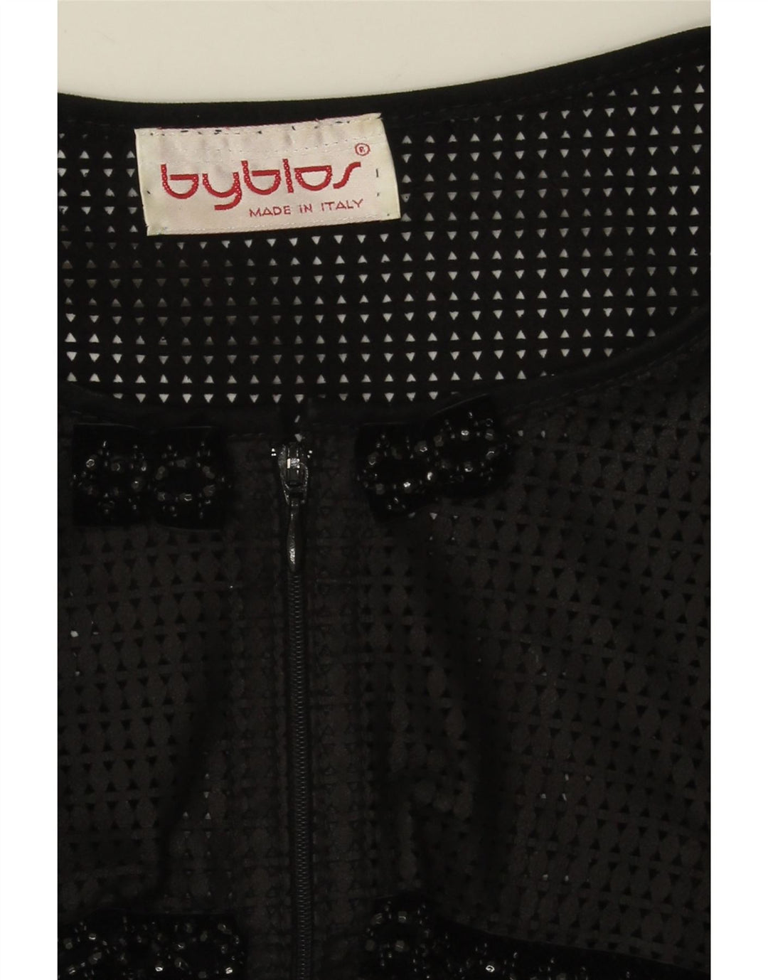 Byblos Womens Crop See Through Cardigan Top UK 16 Grand Noir Géométrique
