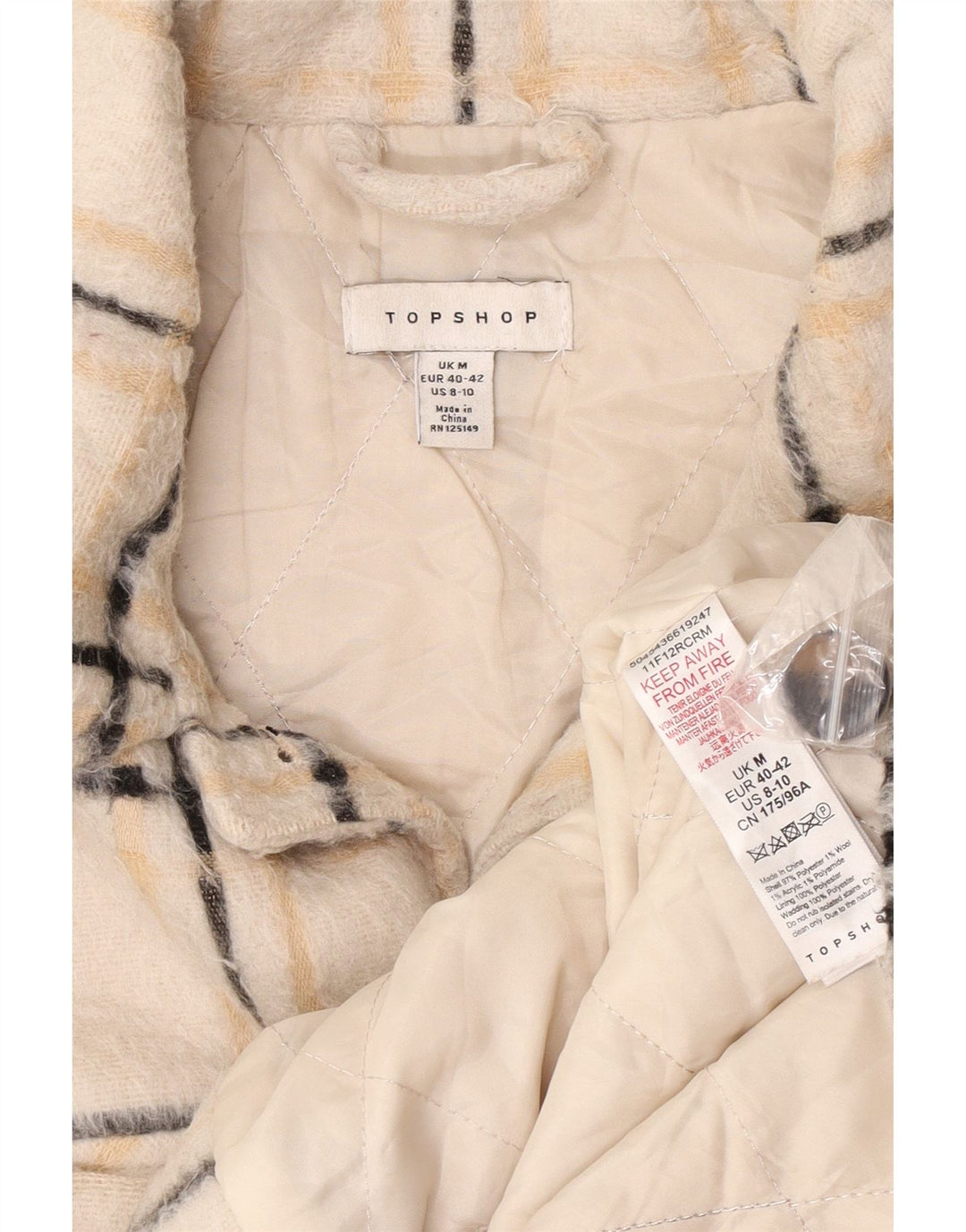 Topshop Veste bomber surdimensionnée pour femme UK 44 en polyester à carreaux beige moyen
