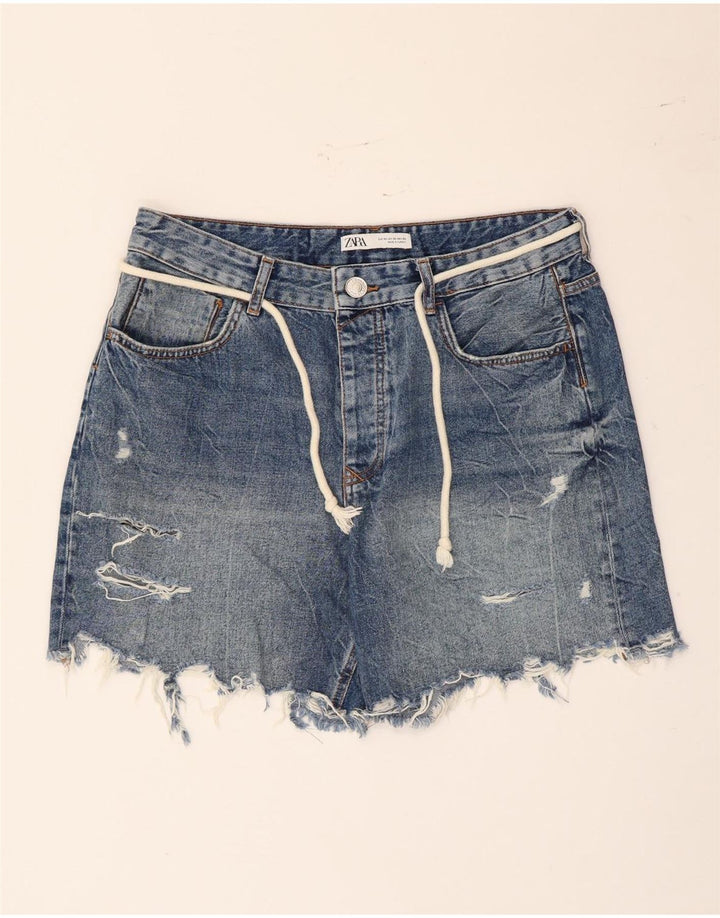 Zara Short en jean vieilli pour femme EU 42 Large W32 Bleu Coton