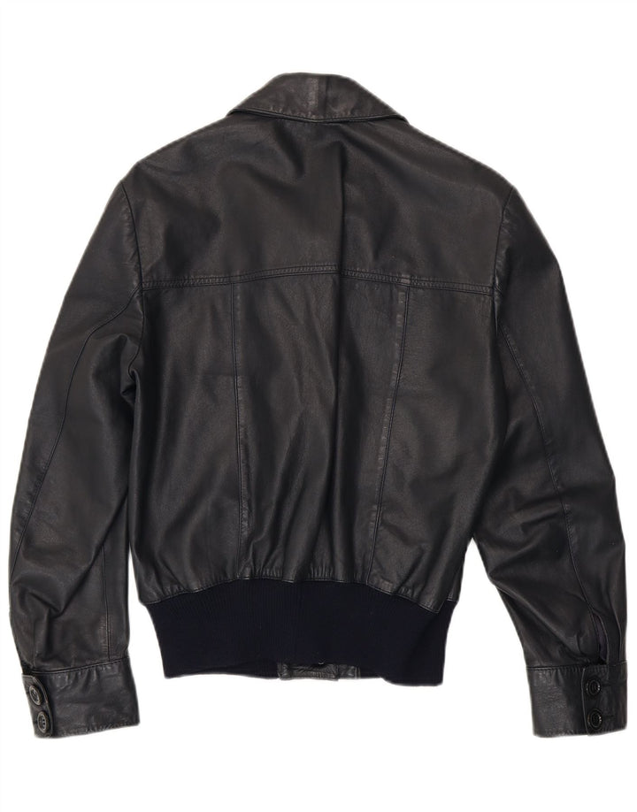 Veste Bombardier en Cuir Vintage pour Femme UK 14 Medium Bleu Marine