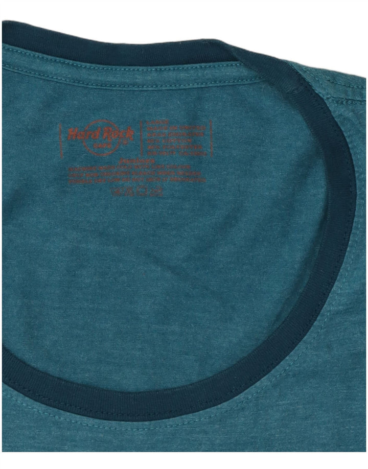 HARD ROCK CAFE Femmes Joli T-Shirt Graphique Top UK 14 Grand Coton Bleu