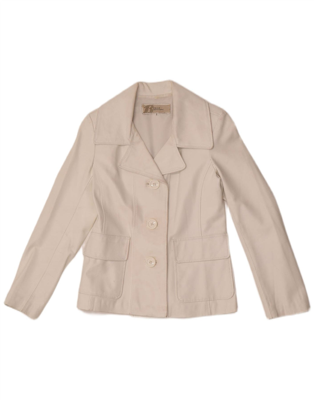 vintage Femme 3 Boutons Veste Blazer En Cuir UK 10 Petit Blanc