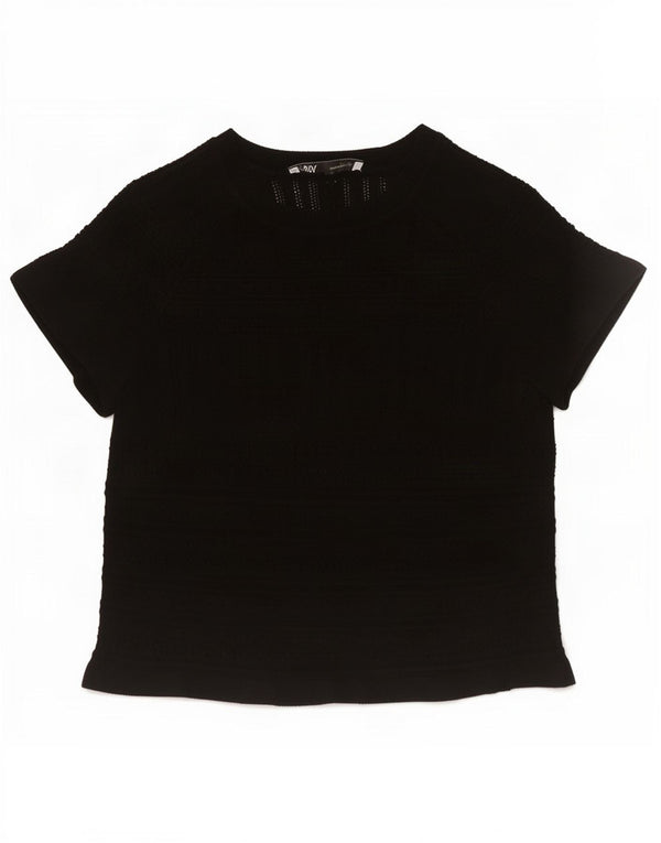 Zara Womens Crop Knit Blouse Top UK 12 Moyen Noir