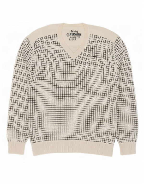 Jack & Jones Pull Col V Homme XL Blanc Carreaux Coton
