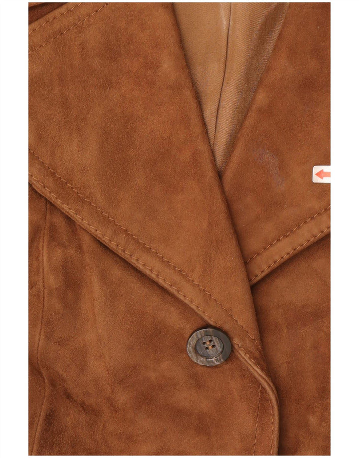 vintage Femme 3 Boutons Blazer En Daim Veste IT 46 Grand Cuir Marron