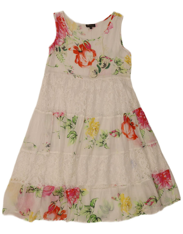 Positano by Jean Paul Robe à volants pour femme UK 10 Petit motif floral blanc
