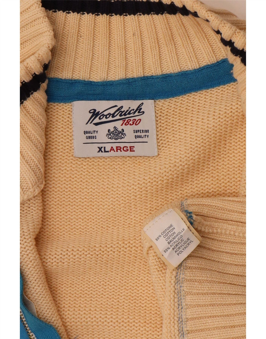 WOOLRICH Cardigan graphique pour homme XL en coton beige