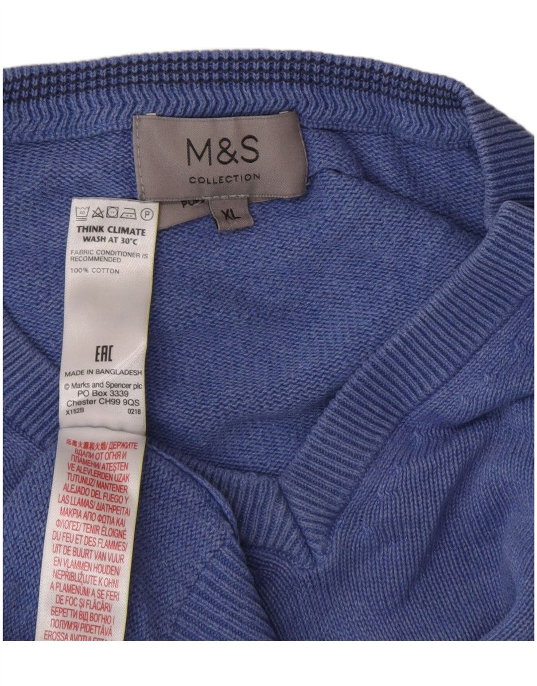 Marks & Spencer Pull col V pour homme XL en coton bleu