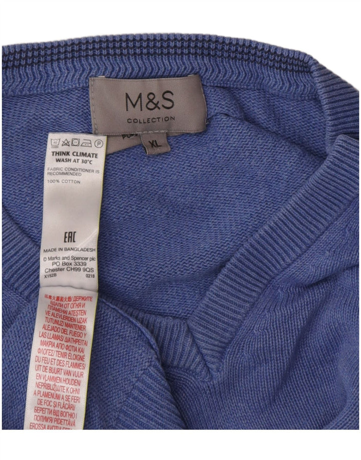 Marks & Spencer Pull col V pour homme XL en coton bleu