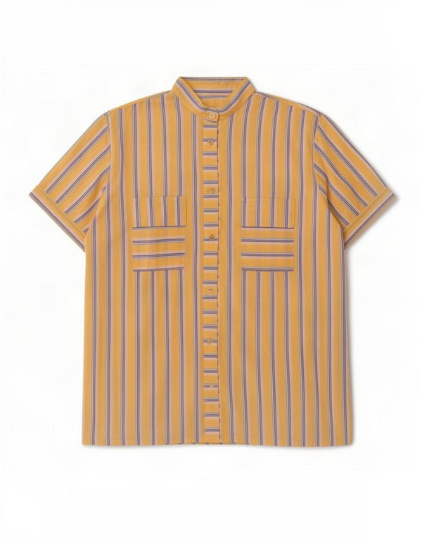 vintage Femme Chemise à manches courtes UK 14 Grand Jaune Rayé