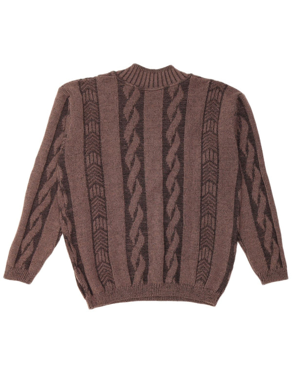 vintage Mens V-Col Jumper Pull Grand Marron Géométrique